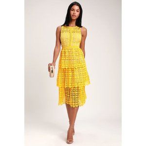 NWT Lulus Larissa Yellow Crochet Lace Midi Dress M